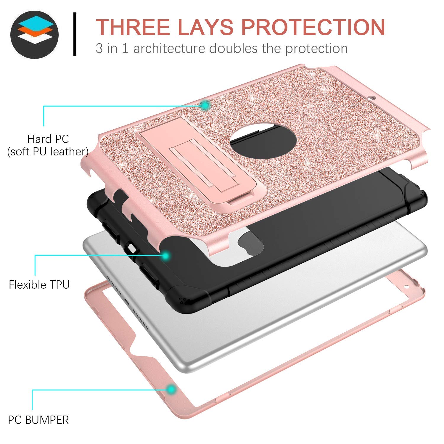 BENTOBEN iPad Air 3 (10.5 inch 2019) & iPad Pro 10.5 (2017) Case - Sparkly Glitter Rose Gold Protective Cover with Shockproof Hybrid Hard PC Back & TPU Bumper | 3-Layer Heavy Duty Design with Kickstand | Perfect for Kids, Travel, School & Everyday Use