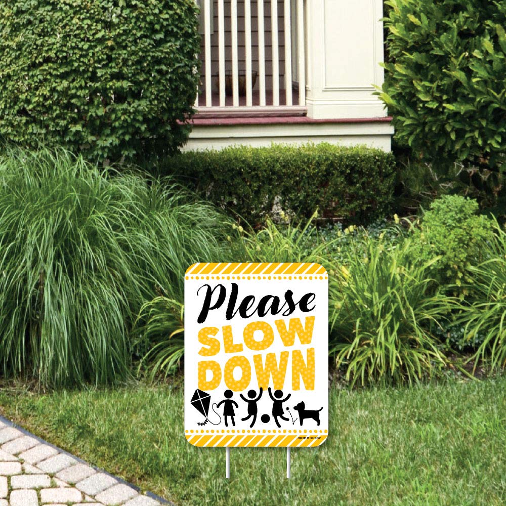 Big Dot of Happiness Please Slow Down Outdoor Lawn Sign - Kids at Play Neighborhood Yard Sign - 1 Piece - Durable Weatherproof Warning Sign for Residential Streets & Driveways