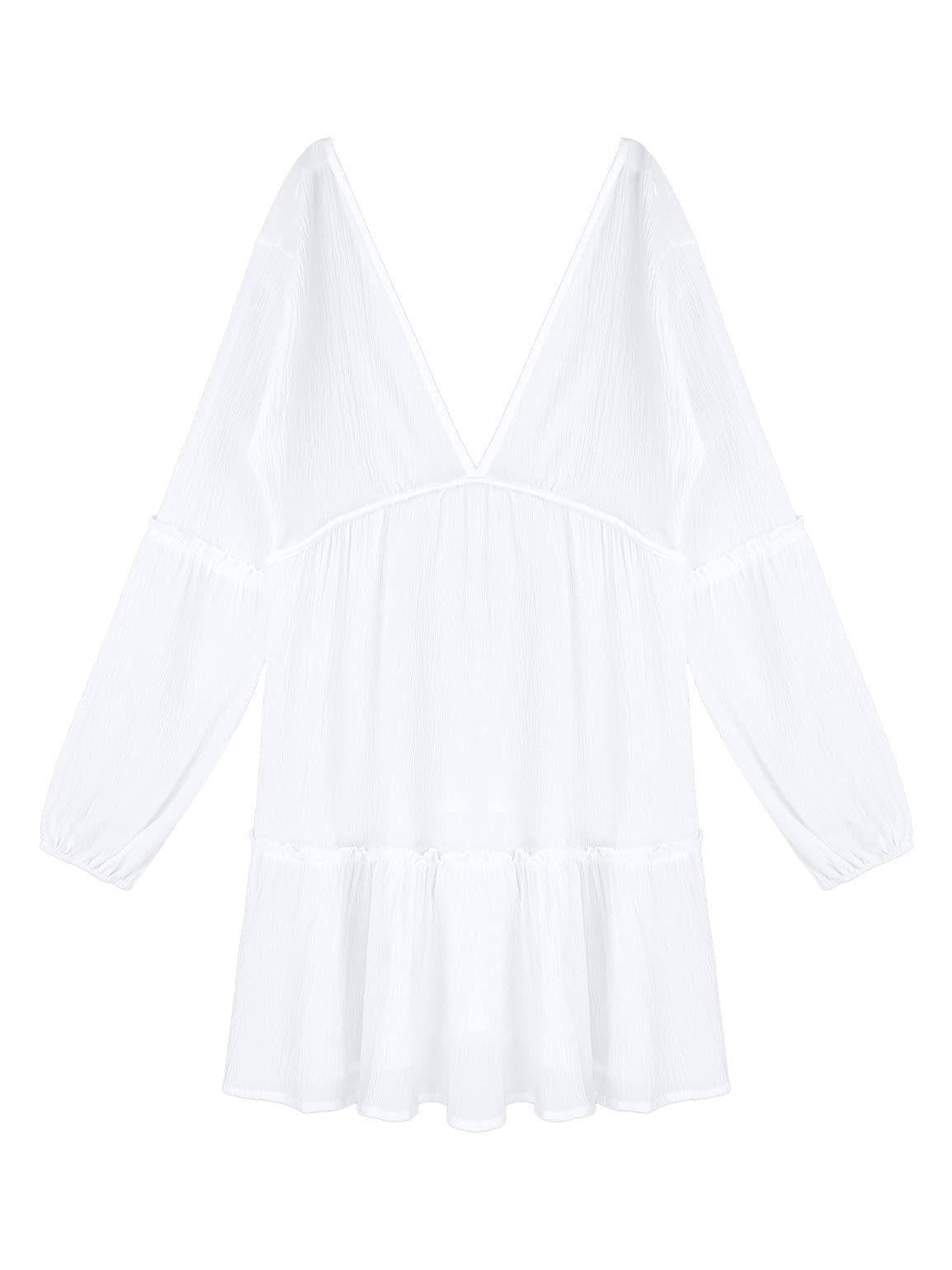 Moily Women's Deep V Neck Long Sleeve Backless Dress - Elegant Ruffled Swing Midi Dress for Casual Wear, Date Night & Party Outfits