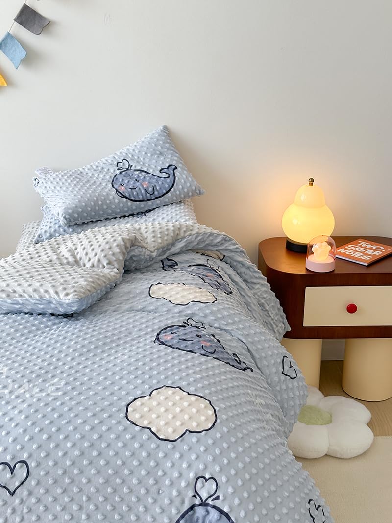BlessLiving 6-Piece Blue Whale Toddler Bedding Set for Boys & Girls - Comforter, Duvet Cover, Sleeping Mat, Sheet, Pillow & Case (47