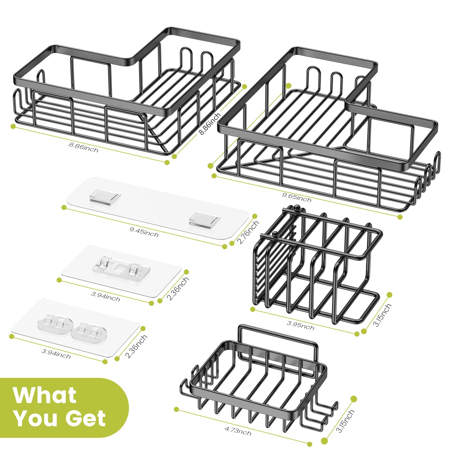 4-Pack Stainless Steel Self-Adhesive Shower Caddy Corner Shelves with Soap Dish Holder - Bathroom Storage Organizer for Shampoo, Conditioner & Body Wash - Perfect for Small Bathrooms, Apartments & Dorm Showers