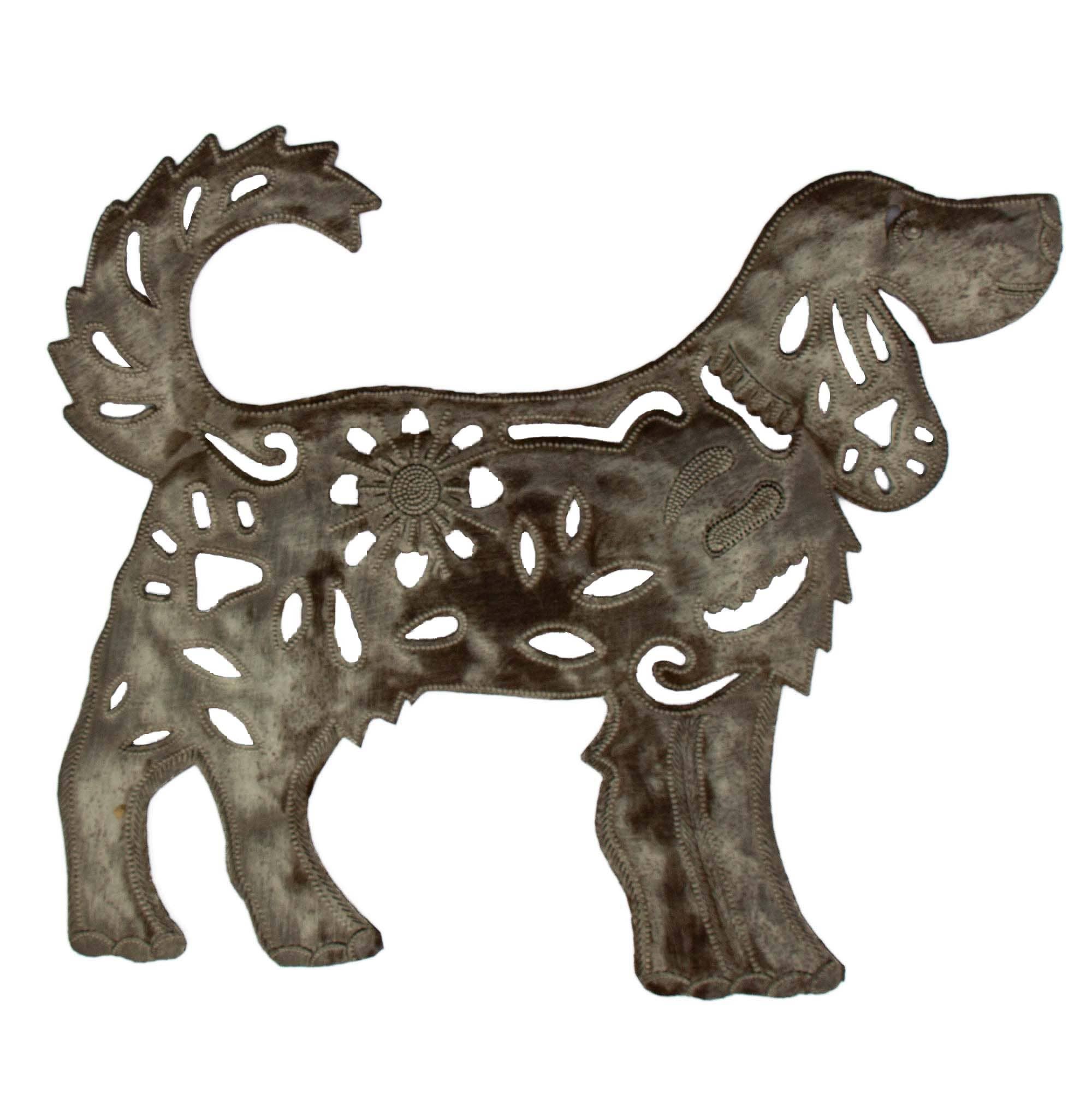 Haitian Steel Drum Wall Art - 13 Inch Handmade Metal Decor with Sweet Doggie Design for Home, Office & Garden Decoration