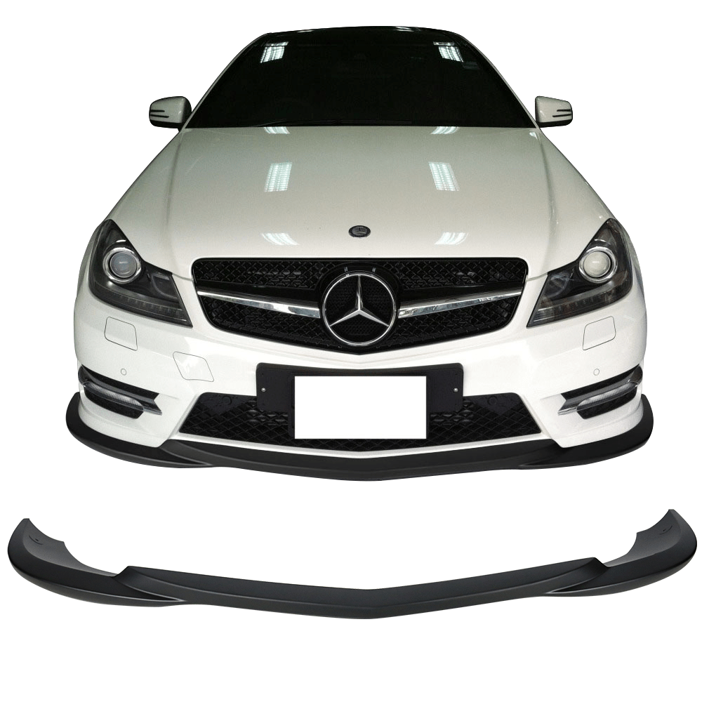 2012-2014 Mercedes-Benz W204 C63 AMG GH Style Matte Black Front Bumper Lip - ABS Material, One Piece - Perfect for Car Upgrades & Street Racing Style