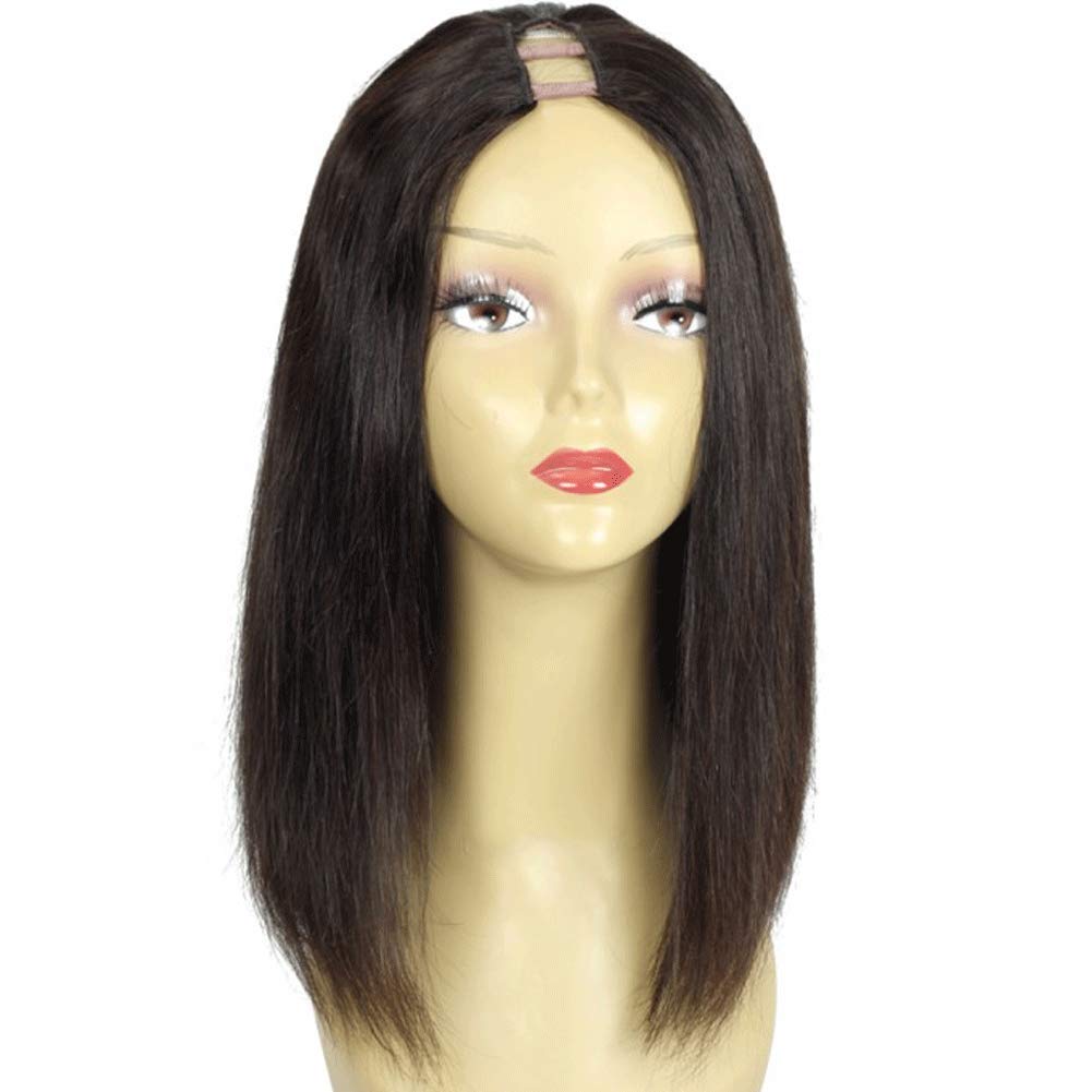 1X4 U Part Wig Human Hair Wigs for Black Women - 9A Virgin Straight Glueless Wig (150% Density, 16