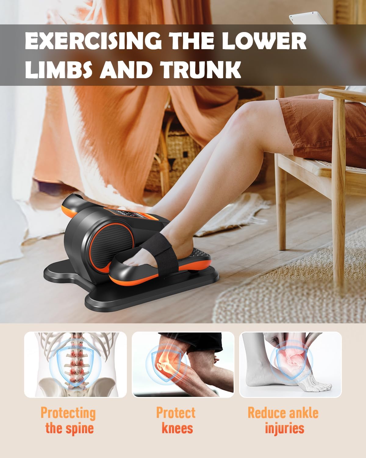 Under Desk Elliptical Machine - Electric Leg Exerciser for Seniors with 12 Adjustable Speeds, Quiet & Portable Seated Pedal Trainer with Remote Control - Perfect for Home Office, Physical Therapy & Low-Impact Workouts