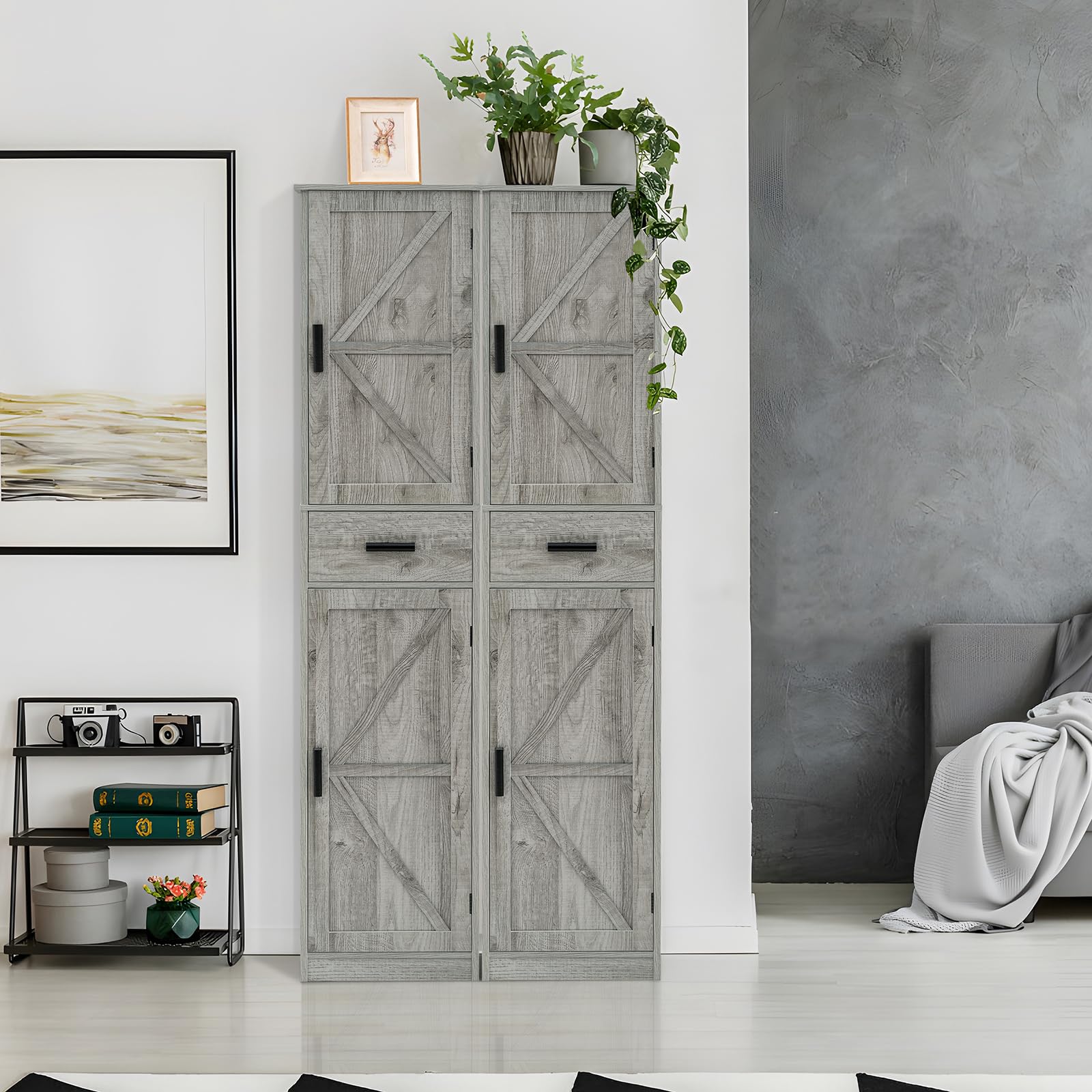 WEENFON 6-Shelf Tall Storage Cabinet with Drawer, Adjustable Shelves for Bathroom, Living Room & Home Office - Rustic Gray UNSNG083C | Space-Saving Narrow Cabinet for Small Spaces & Clutter Organization