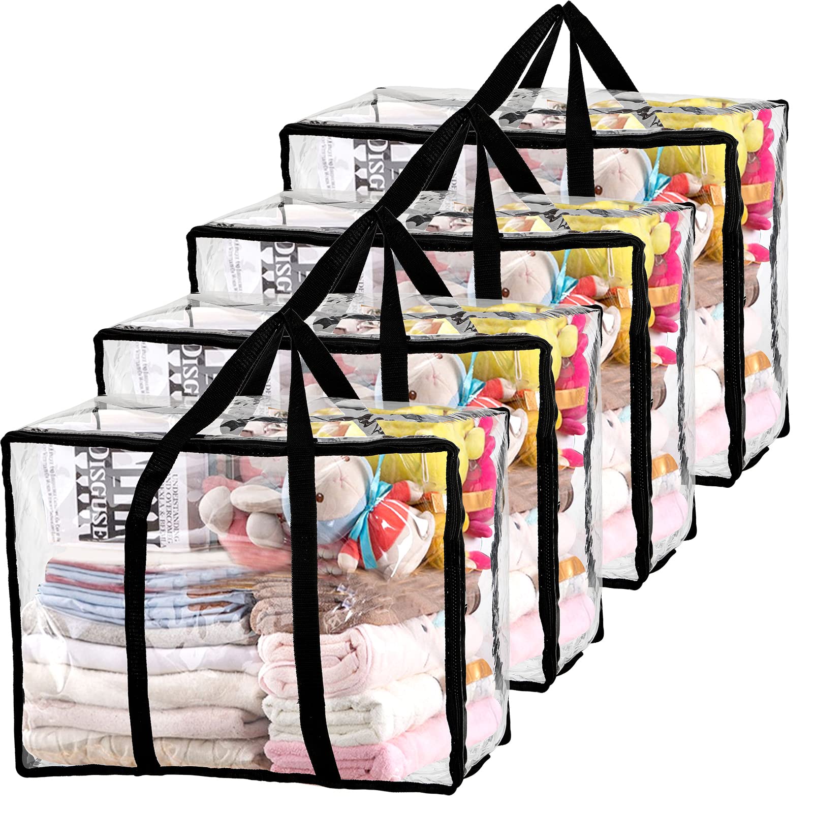 Fasmov 4-Pack Clear Vinyl Storage Bags with Reinforced Handles - Space-Saving Closet Organizers for Bedding, Blankets, Clothes & Toys | Perfect for Seasonal Storage & Home Organization