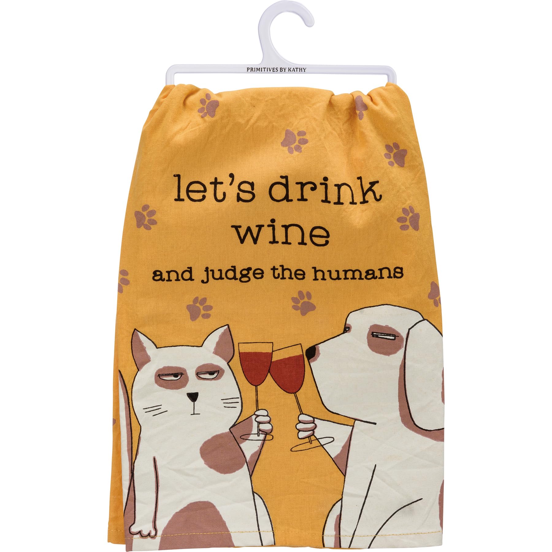 Primitives by Kathy Cotton Dish Towel Set - Cute Cat & Dog Design Kitchen Tea Towels, 28x28 Inches, Multi-Color (Yellow, Black, Brown, Cream, Red) for Farmhouse Decor, Dish Drying & Holiday Gifting
