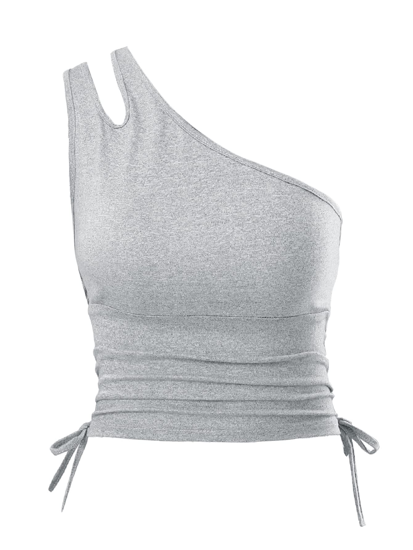 Verdusa Women's Sexy Cut Out One Shoulder Sleeveless Crop Top - Summer Fashion Tank Top with Drawstring Detail for Casual Wear, Beach, Party & Night Out