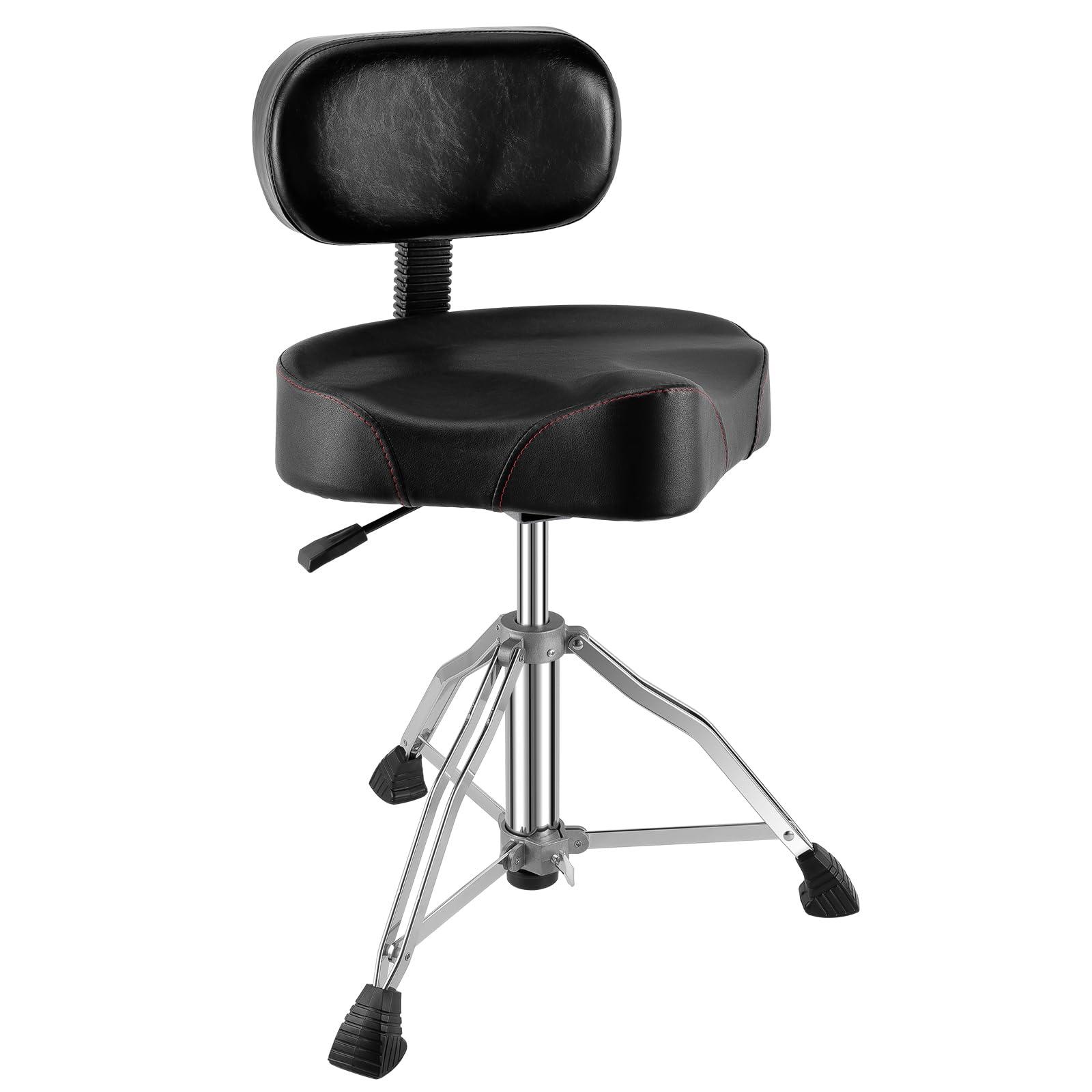 Adjustable Hydraulic Drum Throne with Removable Backrest - Portable Drum Stool Seat with Memory Foam Cushion & PU Leather Cover - Motorcycle Style Drum Chair for Adult Drummers - Perfect for Live Performances, Studio Recording & Home Practice (Black)