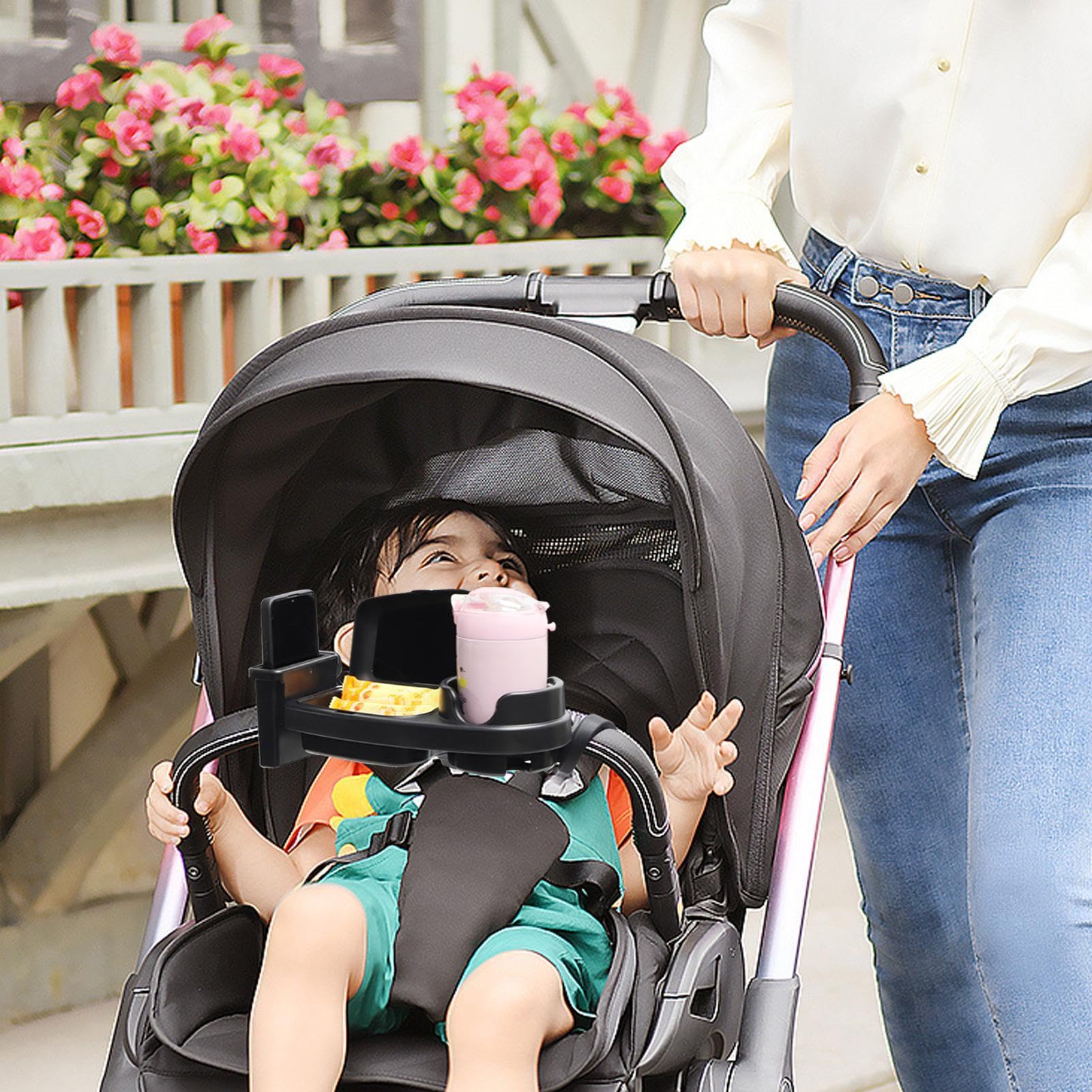 Universal Stroller Snack Tray with Cup Holder - Flexible Stroller Organizer for Snacks & Drinks | Perfect for On-the-Go Parents, Outdoor Walks & Traveling with Baby