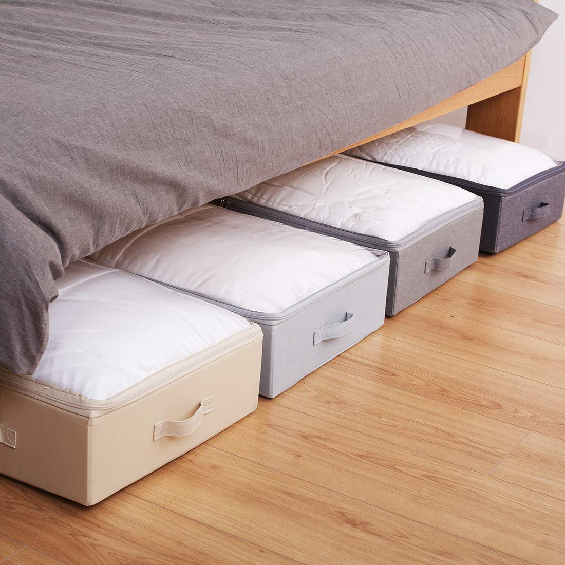 Spacious Clear Lidded Under Bed Storage Bins - Organize Shoes, Blankets, Toys & Wedding Dresses | Beige Plastic Storage Containers for Bedroom Closet Organization