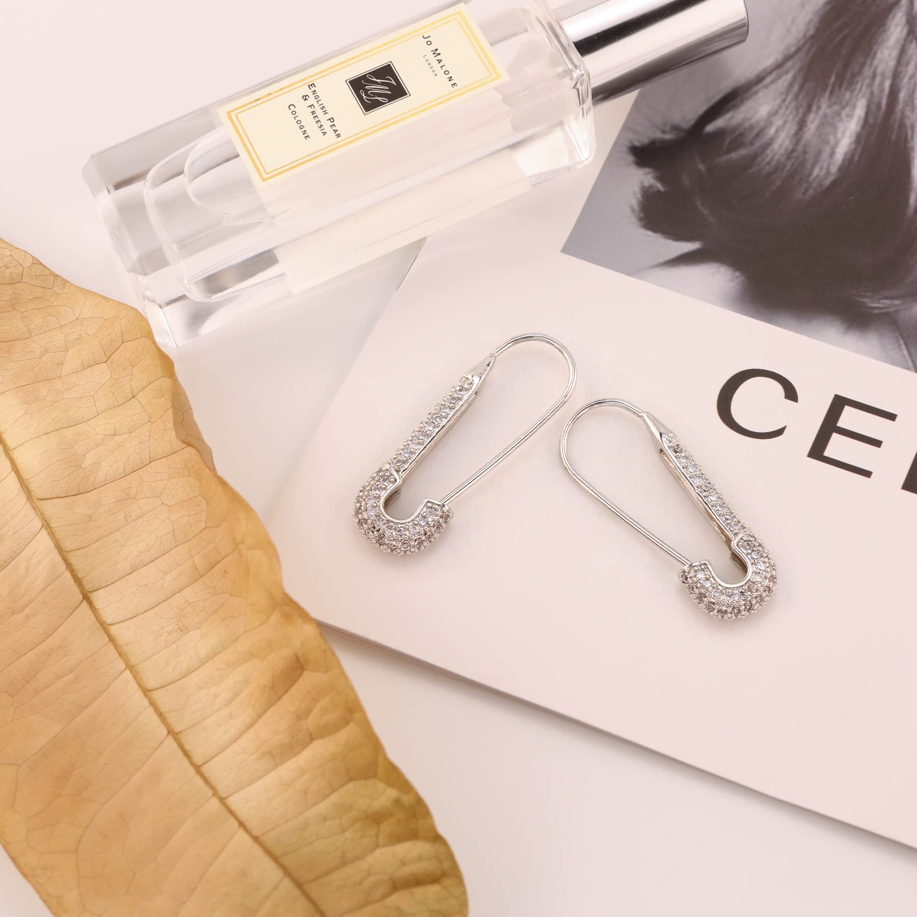 Trendy Gold Paperclip Safety Pin Earrings for Women - Minimalist Dangle Hoop Studs - Perfect for Daily Wear, Office & Casual Outfits
