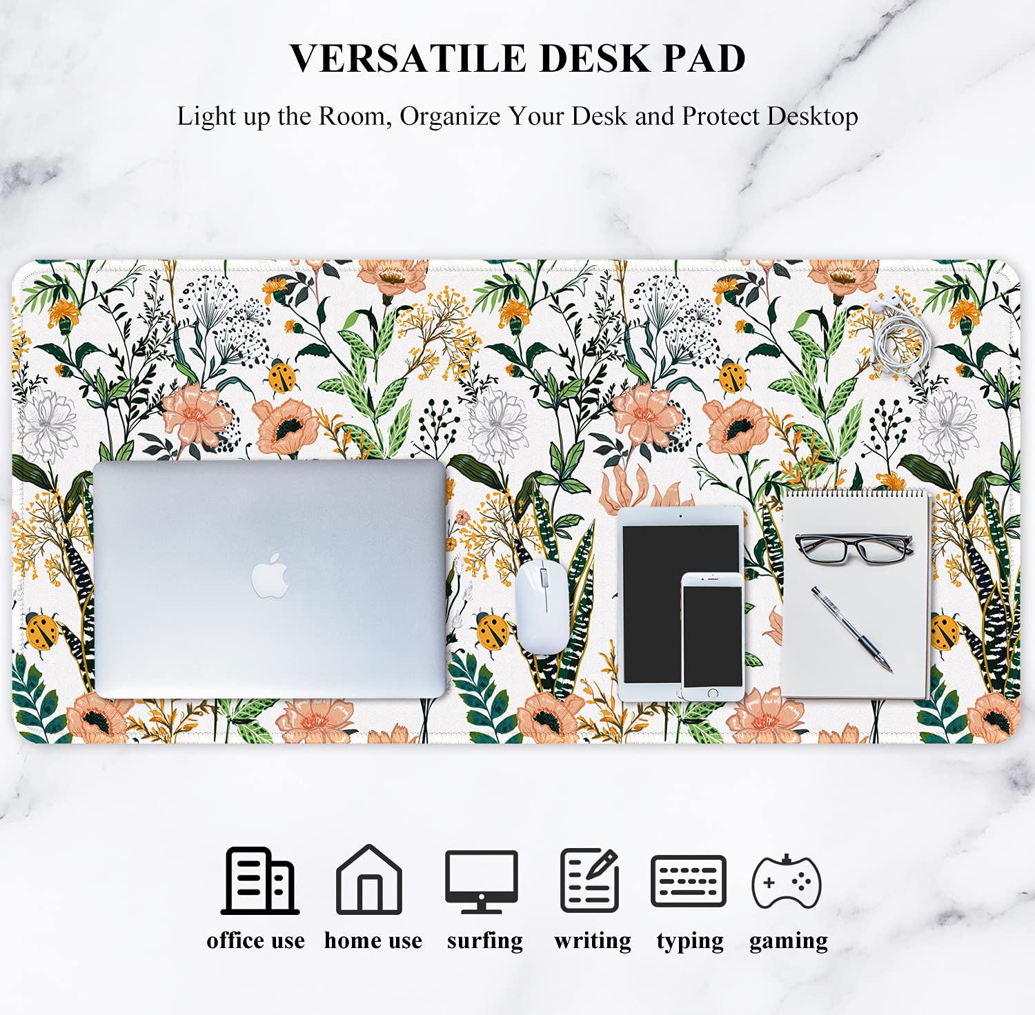 XXL Gaming Mouse Pad - Non-Slip Desk Mat for PC & Office (35.5x15.7in, Floral)