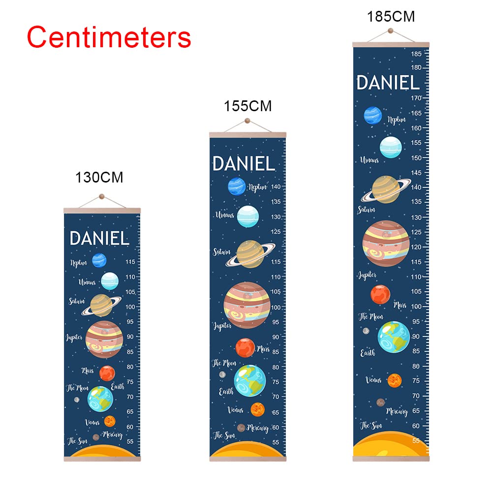 Personalized Kids Growth Chart Ruler - Custom Name Flower Dinosaur Theme Canvas Wall Height Measurement Tool for Nursery & Kids Room Decor - Solar Woodland Design for Baby Boy & Girl (Perfect for Birthday Gifts & Milestone Tracking)