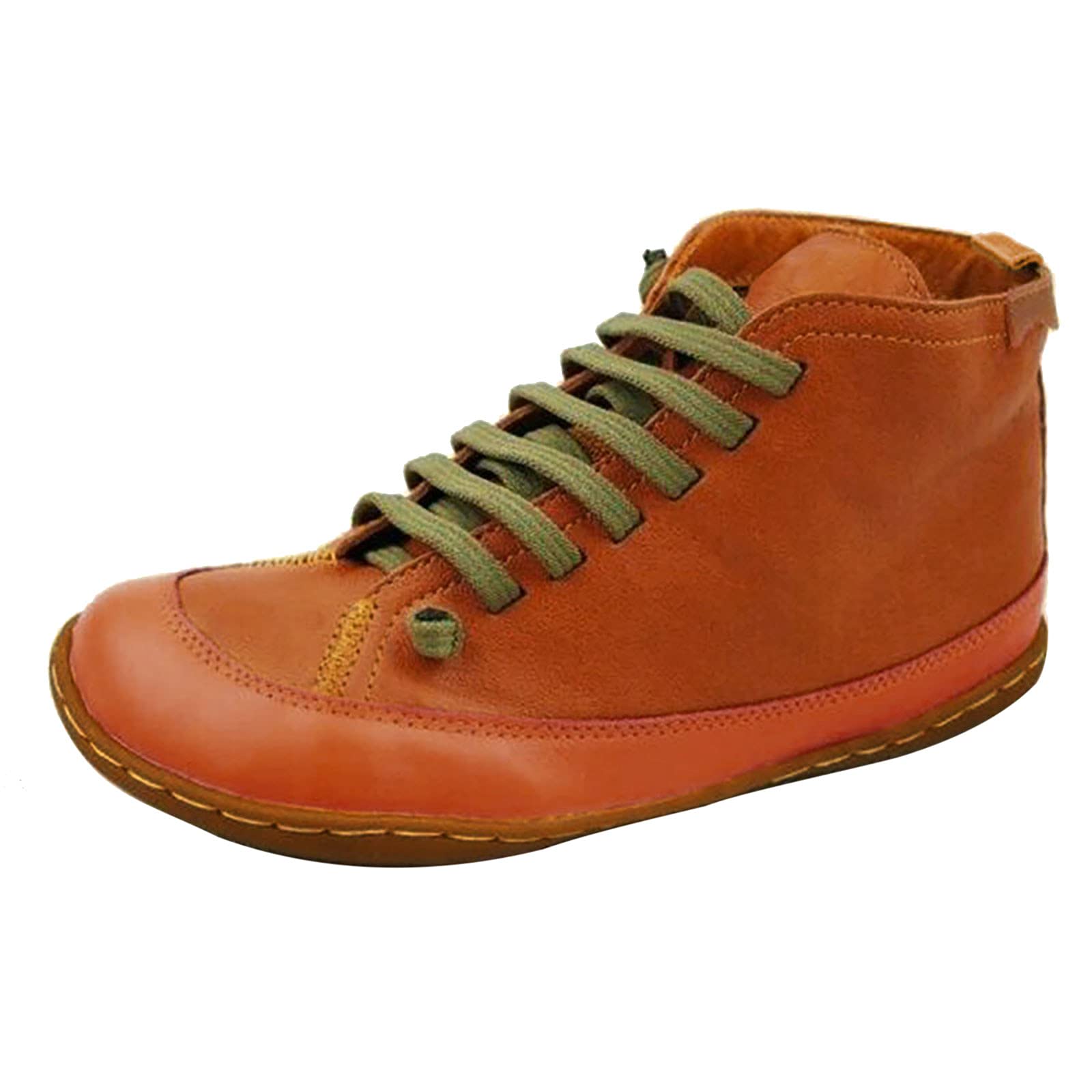 hlysgo Women's Vintage Ankle Boots - Round Toe Non-Slip Casual Walking Shoes | Slip-On Flat Hiking Boots for Fall | Durable & Comfortable for Daily Wear, Outdoor Activities & Travel
