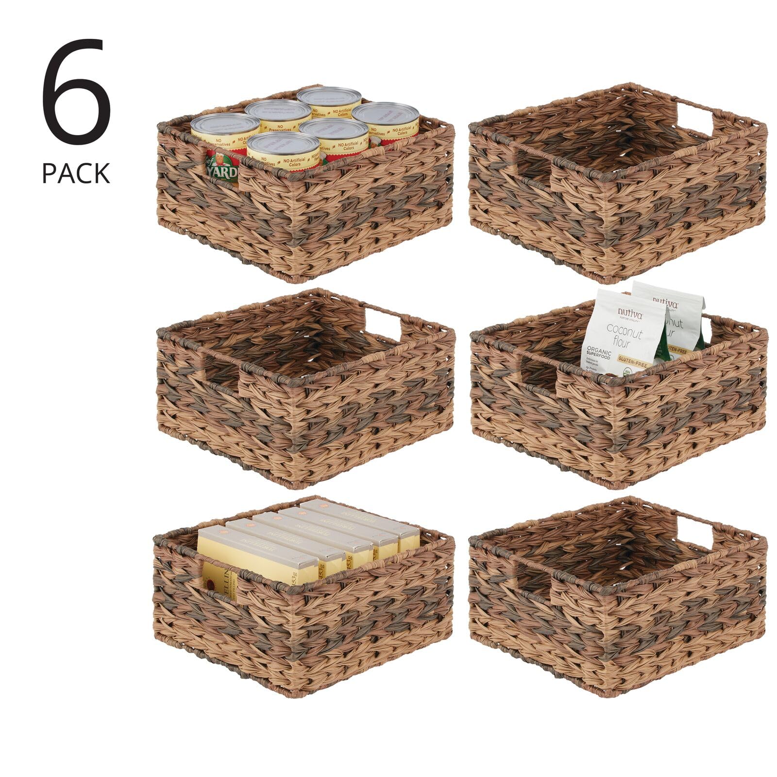 mDesign Woven Plastic Storage Bins - 6 Pack Brown Ombre Baskets (12x13x6 Inches) for Home Organization, Closet, Bathroom & Nursery Storage