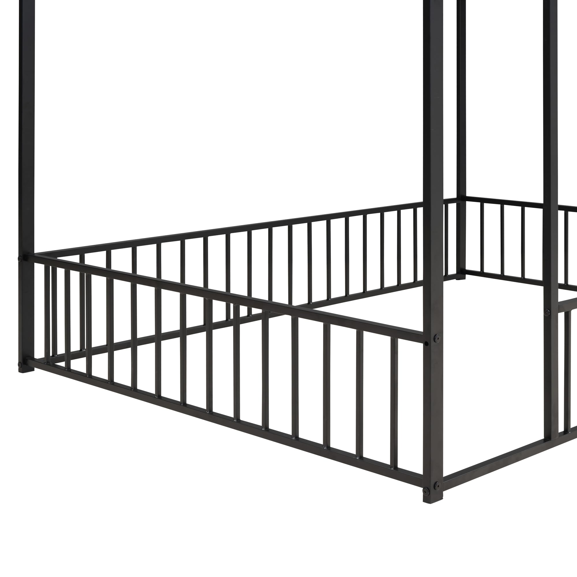 Harper & Bright Designs Full Size House Bed with Safety Rails - Metal Floor Bed Frame for Kids - Montessori Playhouse Bed with Roof - Perfect for Boys & Girls (Black) - Ideal for Bedrooms, Playrooms & Montessori Learning Spaces