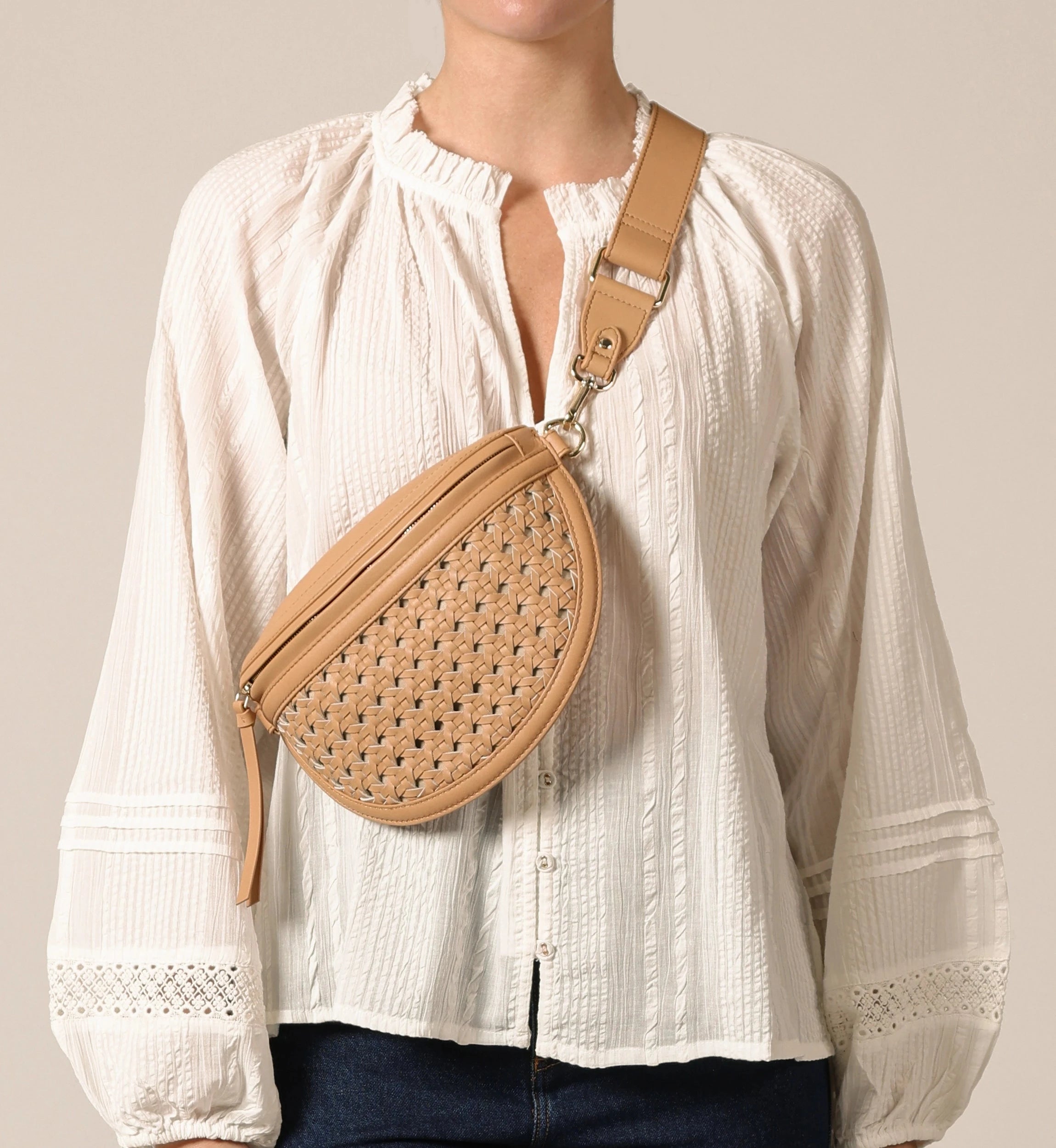 Doris Weave Crossbody Bag in Tan - Stylish & Lightweight Handbag for Women | Perfect for Casual Outings, Shopping & Travel
