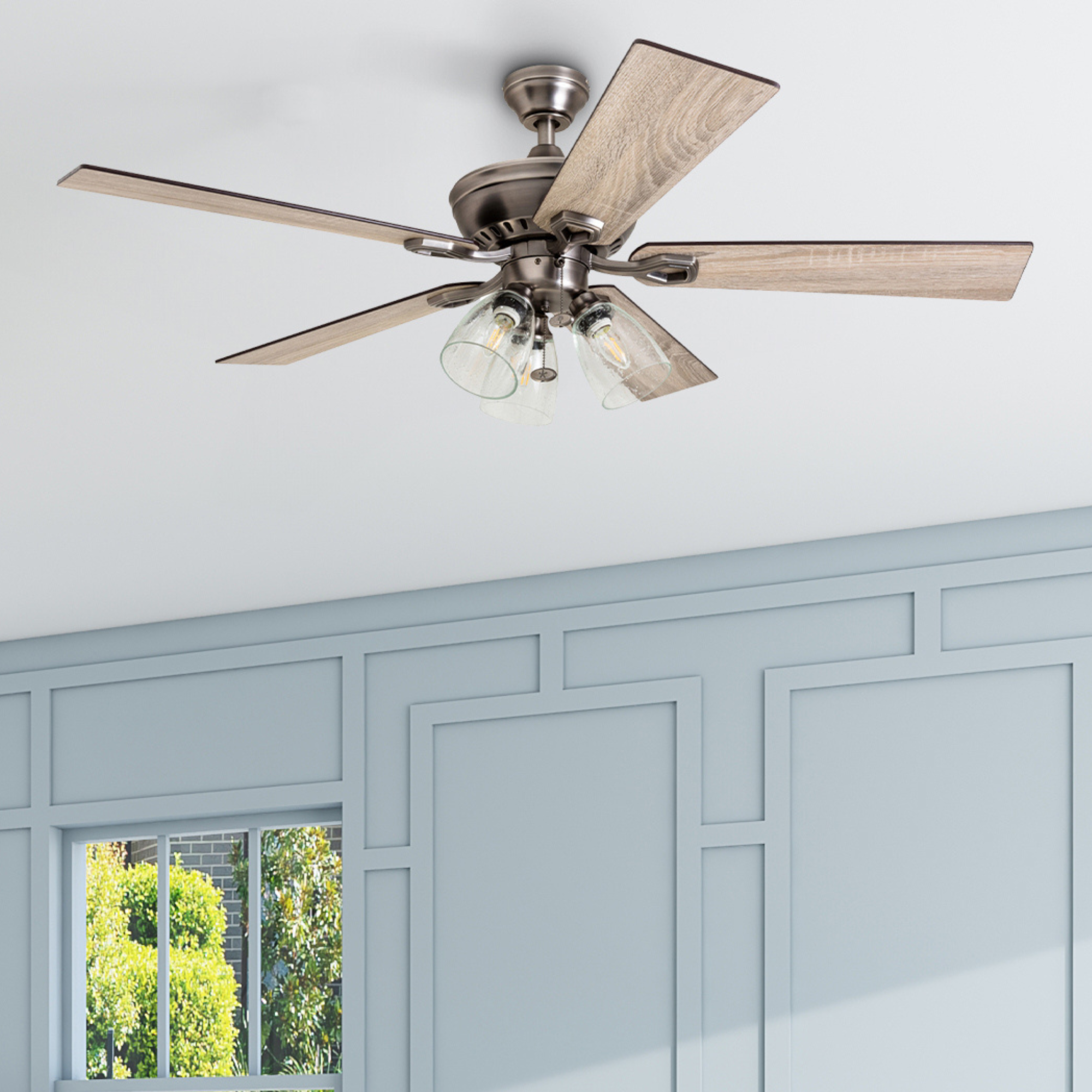 52 Inch Glenmont Antique Pewter Ceiling Fan with Pull Chain - Perfect for Living Room, Bedroom, and Outdoor Patio Cooling
