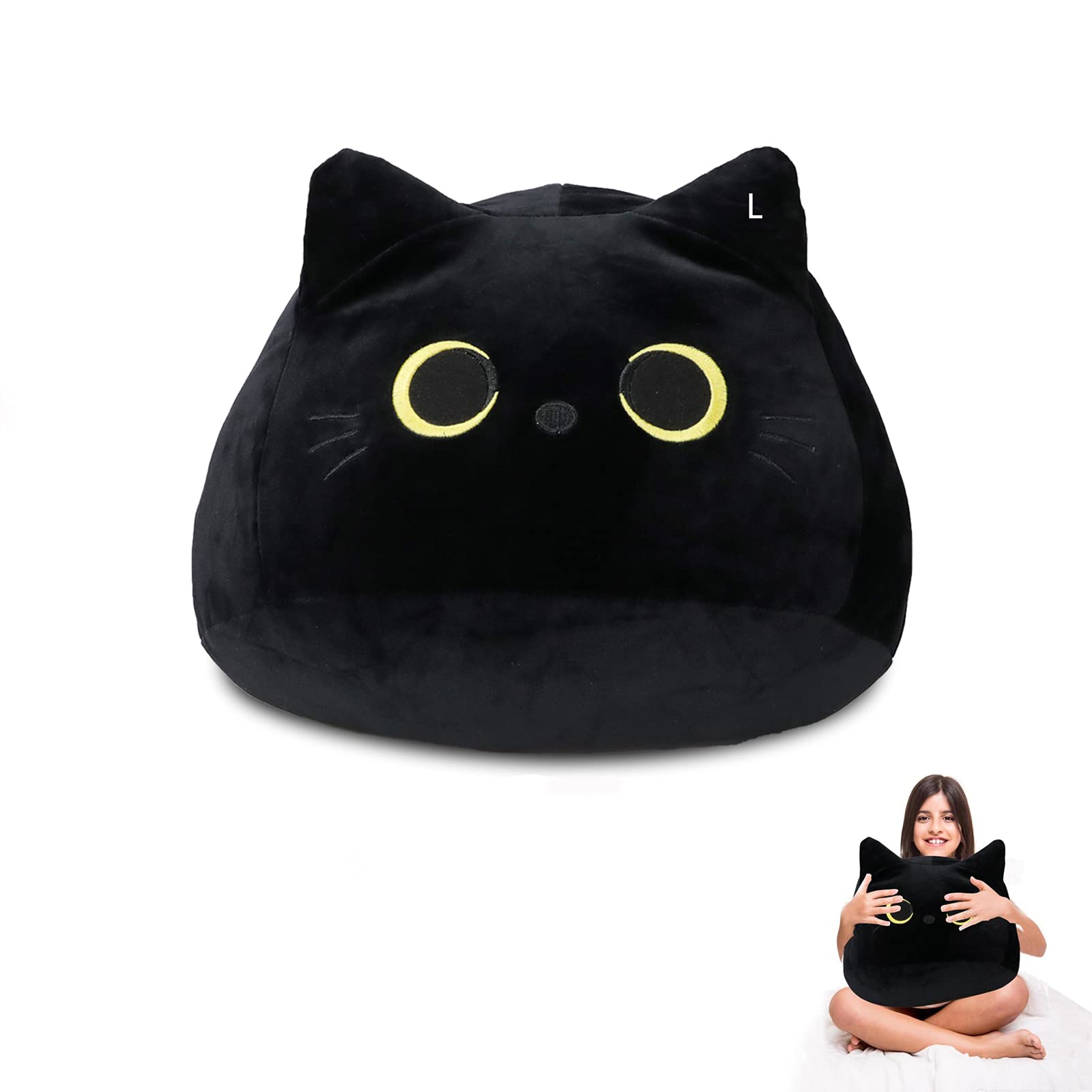 Bisceolife Black Cat Plush Toy - Soft Cat Pillow, Cute Stuffed Animal Gift for Kids, Girls, Boys & Girlfriends - Perfect for Cuddling, Home Decor & Birthday Presents