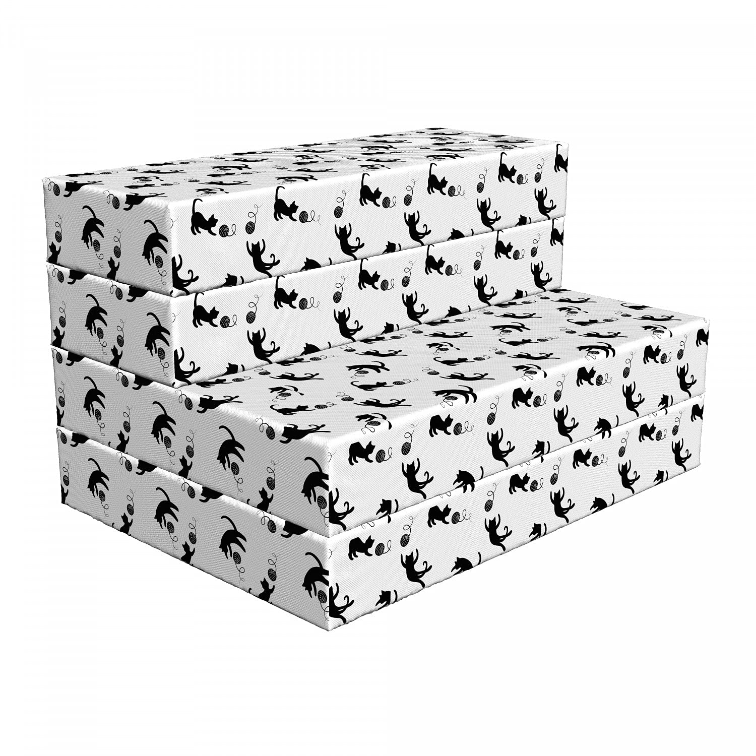 Ambesonne Cat Themed Foldable Mattress - Black and White Print with Chasing Yarn Balls Design, 74.8