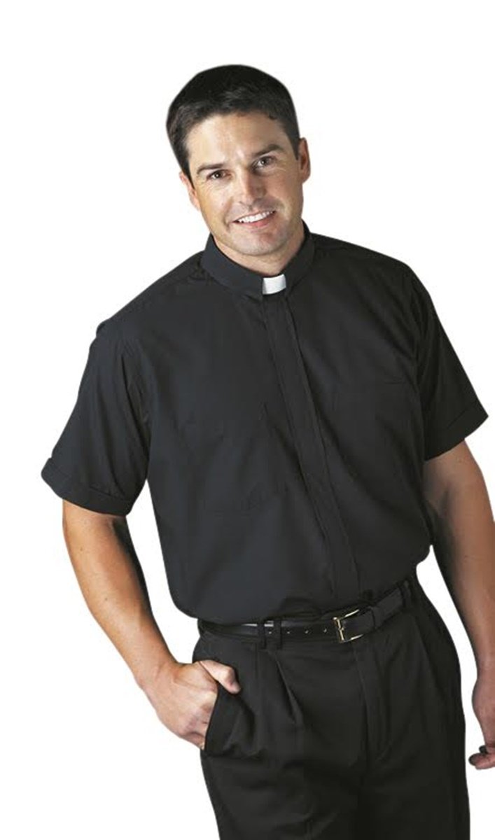 Christian Brands Men's Short Sleeve Clergy Shirt - Polyester Cotton Blend Comfortable Church Attire for Pastors & Ministers - Perfect for Sunday Services, Weddings & Religious Ceremonies