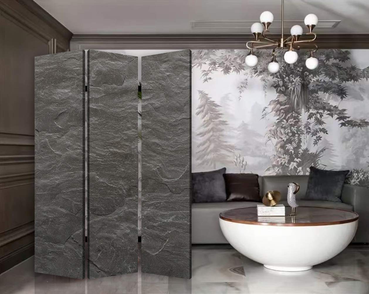 Black Slate 3-Panel Room Divider Screen - 6 Feet Tall Privacy Partition for Home, Office & Event Spaces - Decorative Folding Room Separator for Living Room, Bedroom or Studio