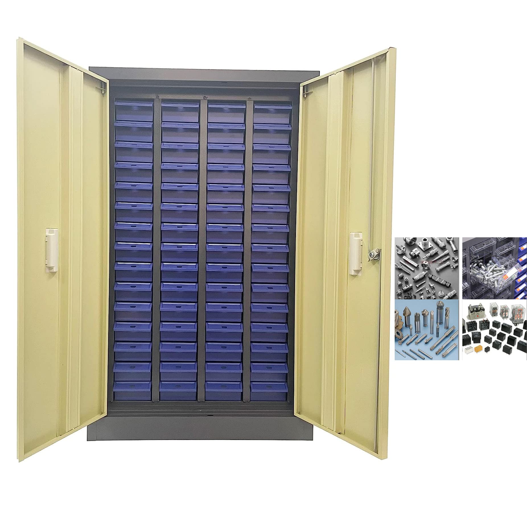 60-Drawer Steel Tool Storage Cabinet with Door - Organize Bolts, Nuts & Hardware Parts - Perfect for Workshop, Garage & Craft Room Organization