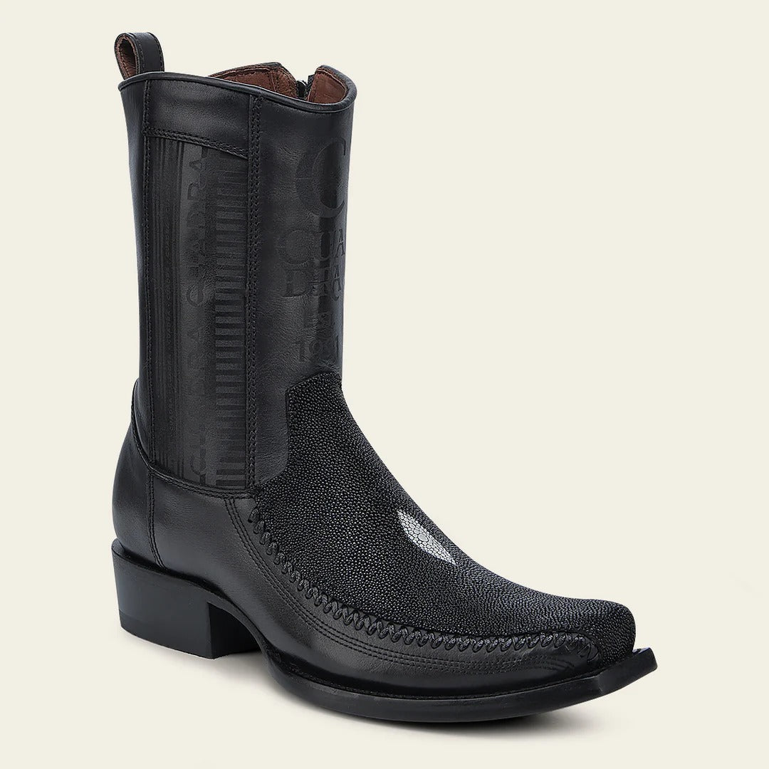 Men's Cuadra Black Cowboy Stingray Leather Ankle Boots with Zip - Western Style Dress Boots for Rodeo, Country Music & Night Out