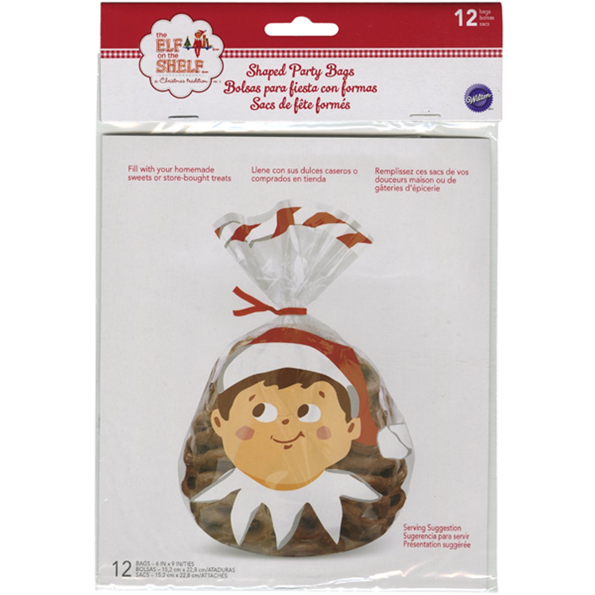 Wilton 12-Pack Elf on The Shelf Shaped Party Favor Bags for Christmas Celebrations, Birthday Parties & Holiday Gift Giving