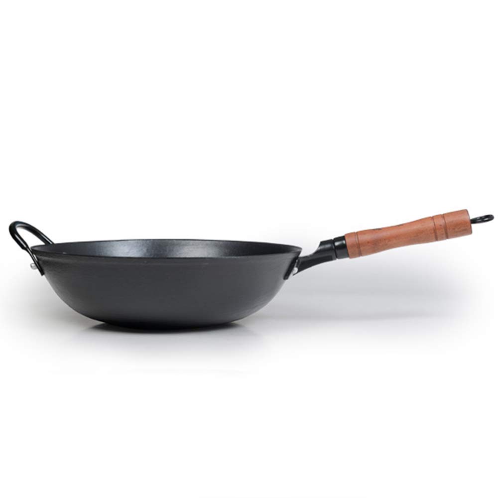 ZhenSanHuan Premium Cast Iron Wok Pan - 13.4 Inch Flat Bottom, No Chemical Coating, Induction Compatible - Perfect for Stir-Frying, Searing & Deep Frying at Home