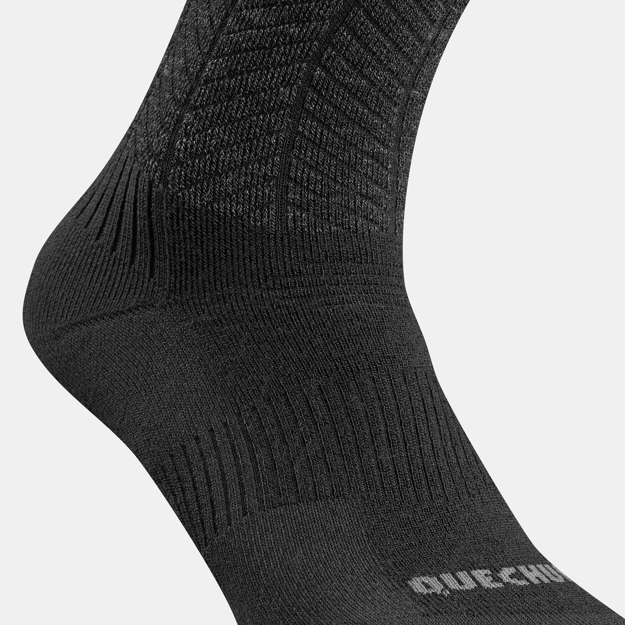 Quechua SH500 Mid 2 Pair Winter Hiking Warm Socks for Men & Women - Thermal Wool Trekking Socks for Cold Weather Outdoor Activities, Camping & Snow Sports