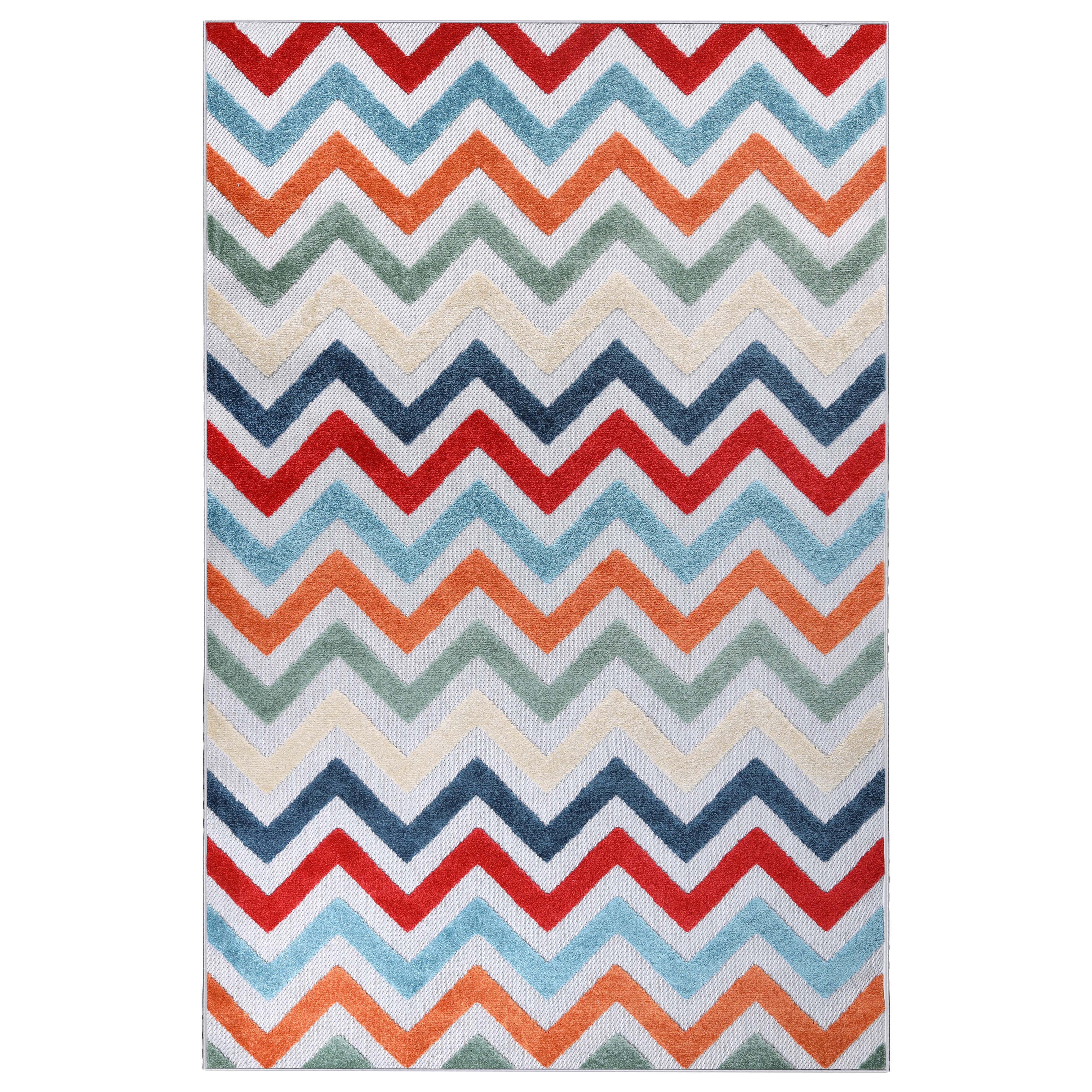 Chevron Zig Zag Geometric Modern Indoor Outdoor Area Rug - Non-Slip Soft Comfortable for Living Room, Bedroom, Patio & Office Decor