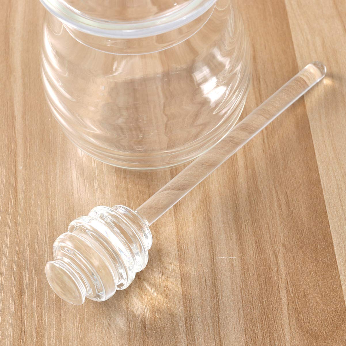 Premium Glass Honey Jar with Wooden Lid & Dipper – Clear Honey Pot for Bee Honey, Syrup, Jam – Airtight Dispenser Container for Kitchen, Pantry, Coffee & Tea Station