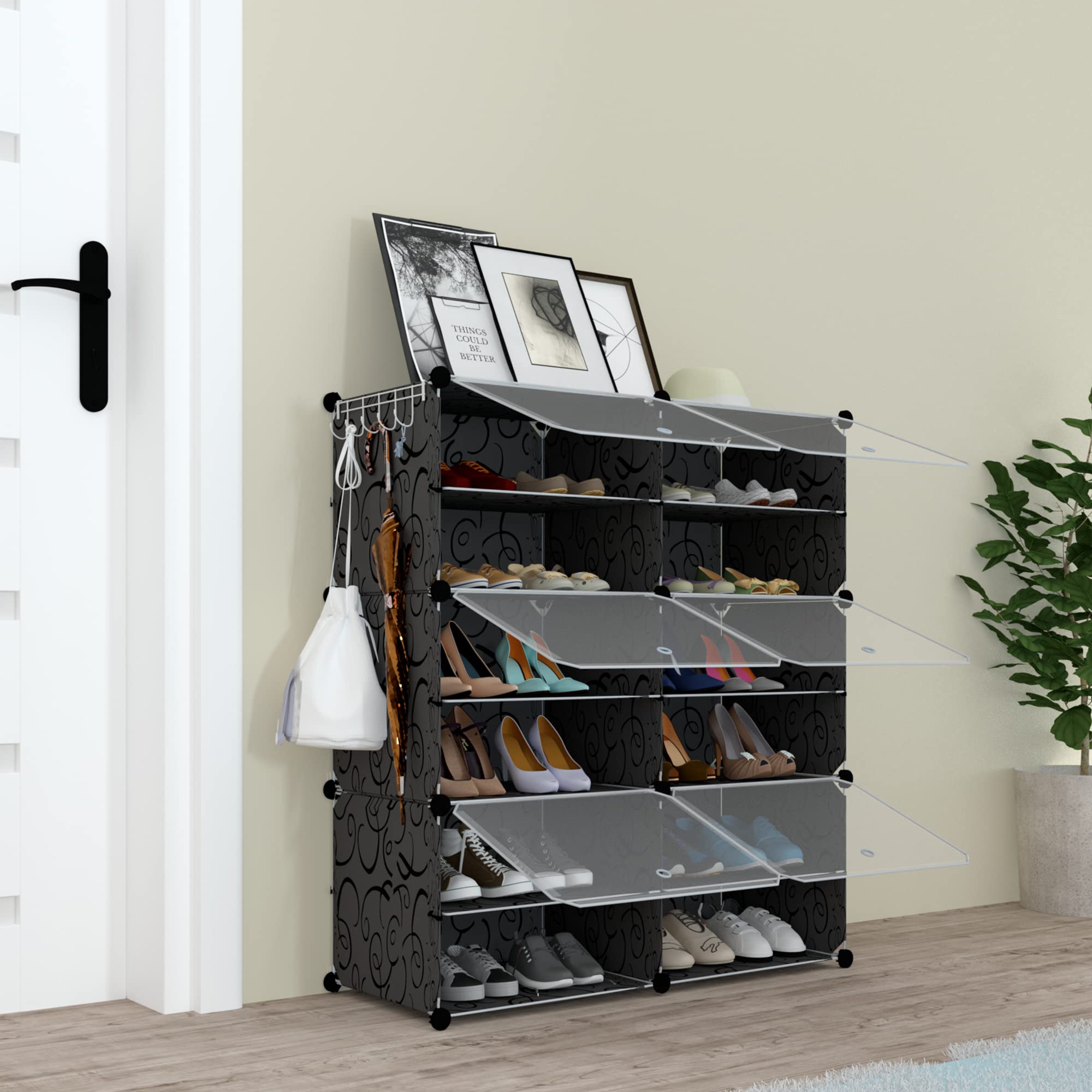 24 Pair Shoe Rack Organizer with Doors - Expandable Plastic Shoe Storage Cabinet for Closet, Heels, Boots & Slippers - 6 Tier Shoe Shelf for Bedroom, Entryway & Mudroom Organization