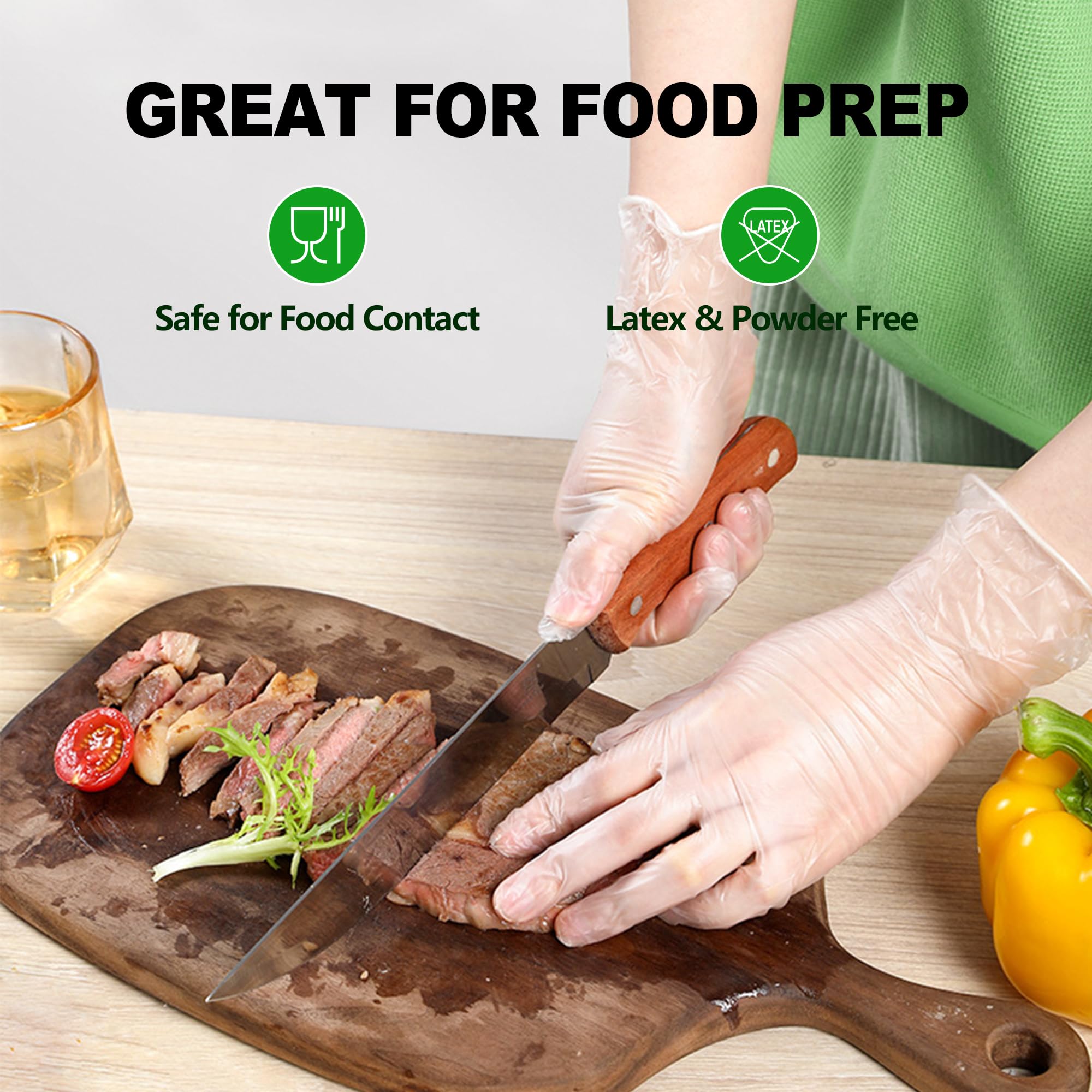 Disposable Vinyl Gloves - Latex-Free & Powder-Free Food Safe Plastic Gloves for Cooking, Baking, Cleaning & Food Preparation - Ideal for Kitchen, Restaurant & Household Use