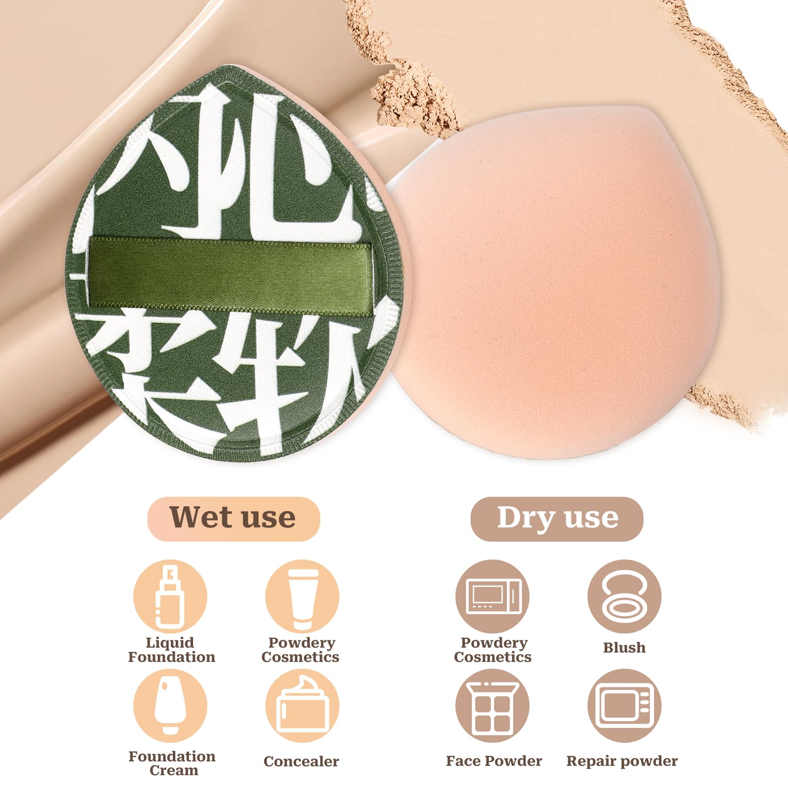 Korean Makeup Sponge 4-Pack - Foundation & Powder Blender for Liquid, Cream - Large Size for Flawless Finish
