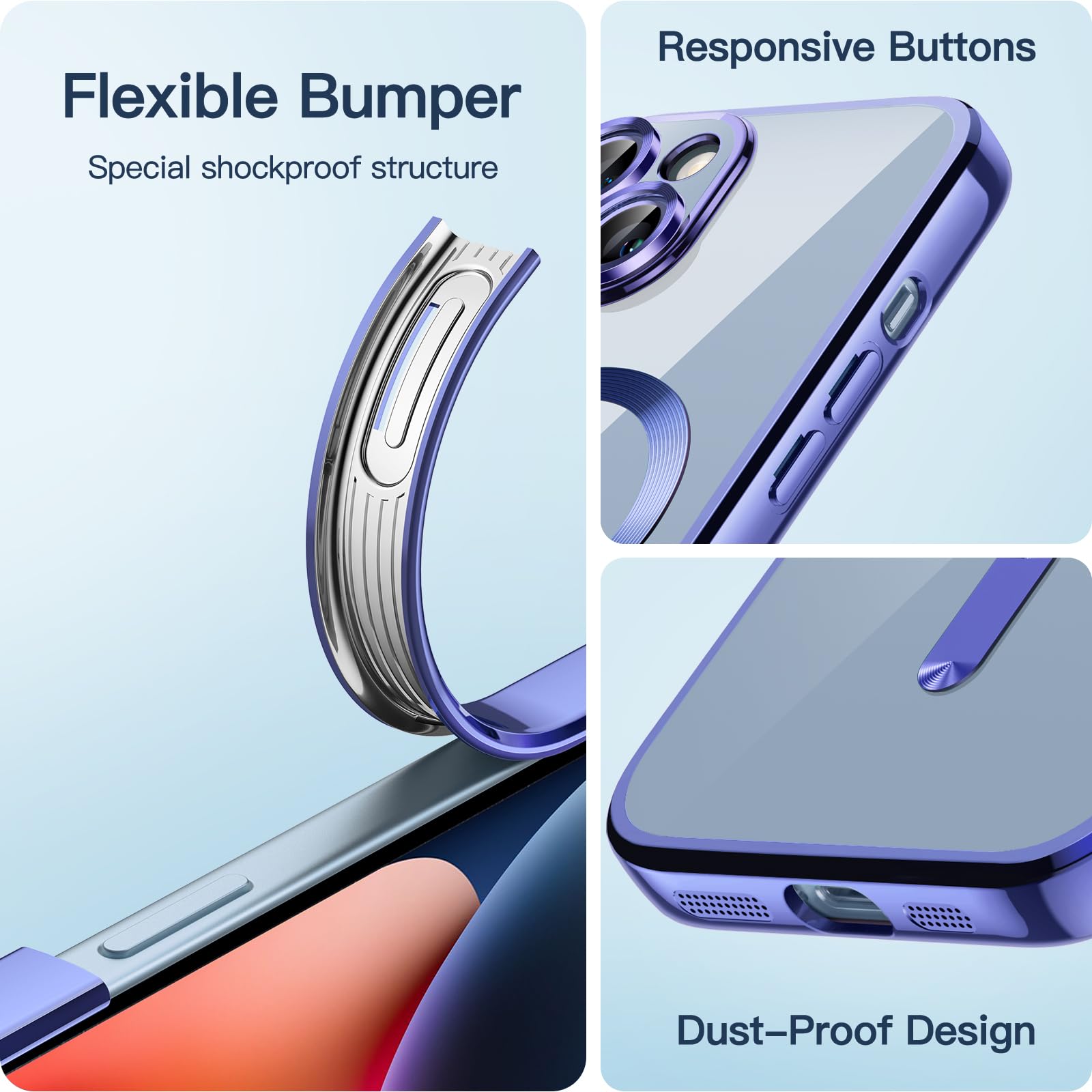 JETech iPhone 14 Plus 6.7-Inch Clear Soft Case with Full Camera Protection | MagSafe Compatible | Shockproof Electroplated TPU Cover (Royal Blue) | Perfect for Everyday Use, Wireless Charging & Drop Protection