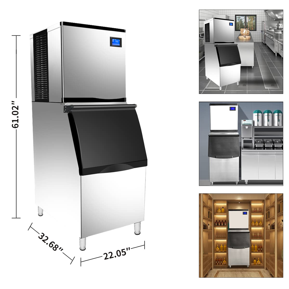 Commercial Ice Machine 1000Lbs/24H, Industrial Ice Maker with 604Lbs Storage, Air Cooled Stainless Steel Ice Cube Maker for Restaurants, Bars, Hotels & Home Use - Perfect for Cocktails, Beverages & Food Preservation