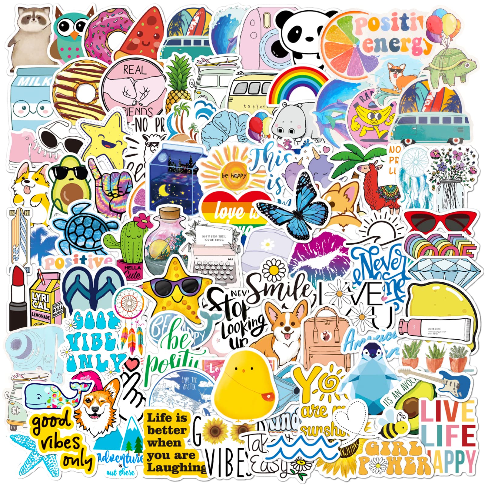100-Pack Waterproof Aesthetic Vinyl Stickers - Cute Reusable Decals for Water Bottles, Laptops, Skateboards, Luggage, Bicycles, Guitars & Phones | Perfect for Personalizing Your Belongings, School Supplies & DIY Projects