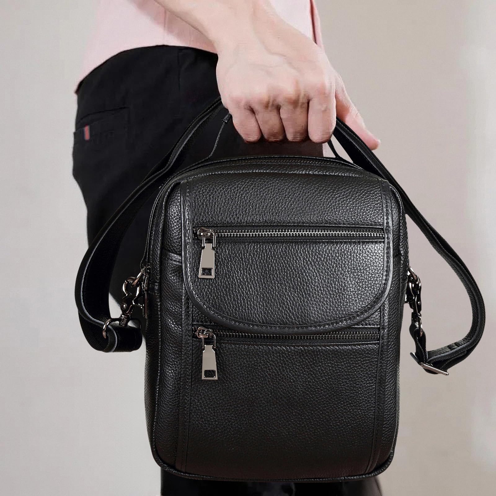 Polare Italian Cowhide Leather Messenger Bag for Men & Women - Anti-Theft Waterproof Shoulder Pouch Sling Bag - Perfect for Work, Travel & Daily Use
