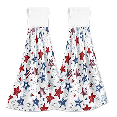 4th of July American Flag Kitchen Towels Set of 2 - Absorbent Dish Cloths with Hanging Loops for Oven, Stove & Bathroom - Patriotic Home Decor for Independence Day & Summer BBQs