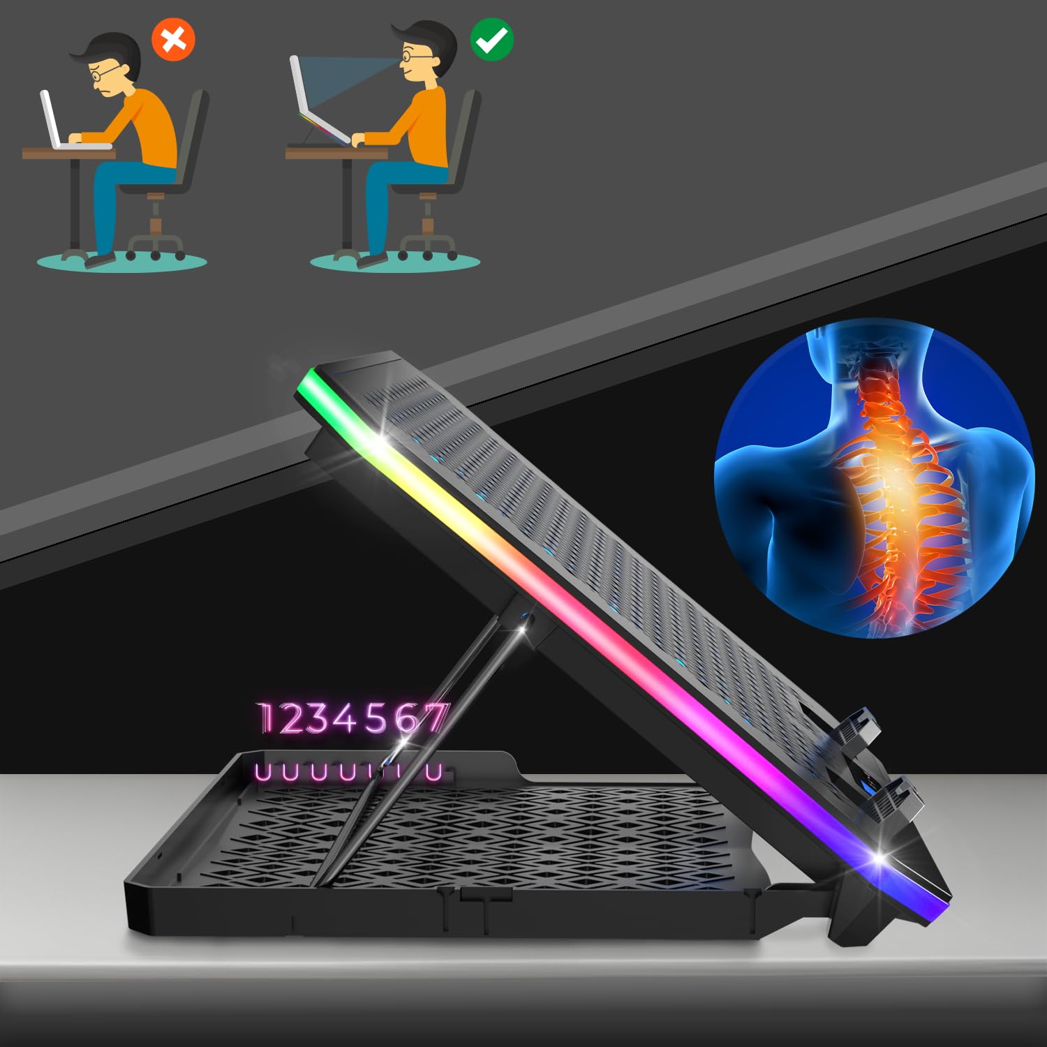 EMPIRE GAMING Guardian C900 Laptop Cooling Pad (2024 Model) - 9 RGB Fans with LCD Controller, 10 Color Modes - Adjustable Height Stand for 12-18 Inch Gaming Laptops - Perfect for PC Gaming, Streaming & Office Work
