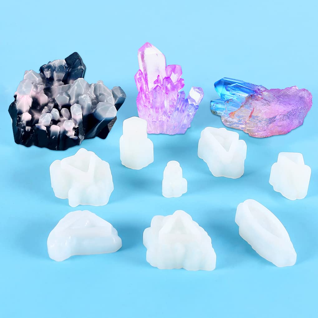 FineInno 8-Piece Crystal Resin Molds Set - Premium Silicone Cluster Molds for DIY Jewelry, Epoxy Crafts, Candles & Isomalt - Druzy Gem & Iceberg Molds for Resin Art, Home Decor & Gift Making