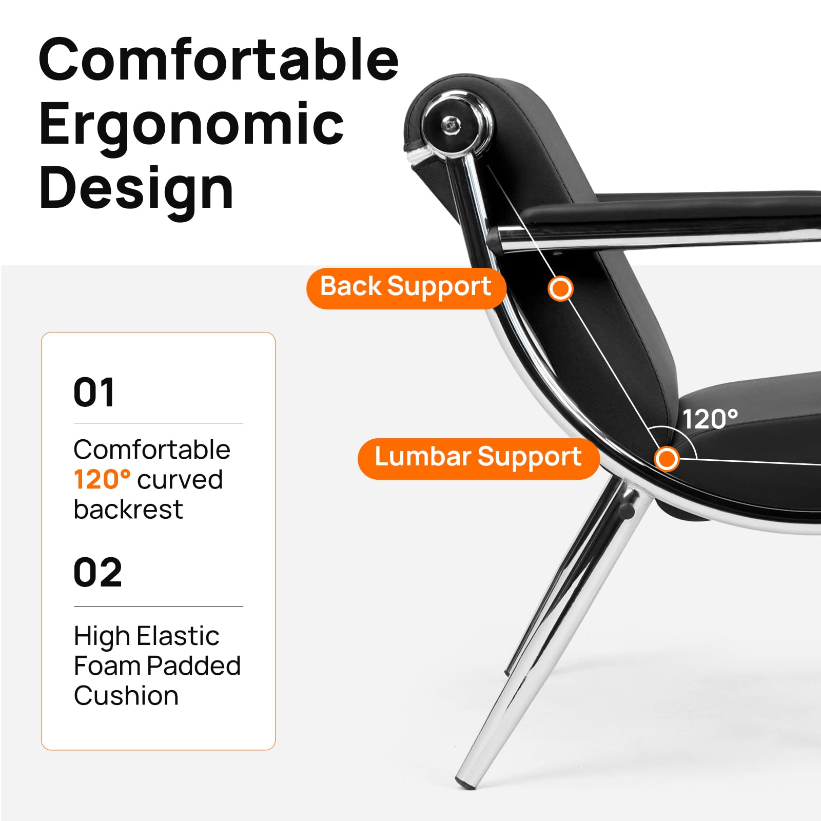 PU Leather Waiting Room Chair with Armrest - Ergonomic Office Guest Seating for Clinic, Airport, Hospital, Barber, Salon & Bank - Black Conference Reception Lobby Chair - Perfect for Professional Spaces & High-Traffic Areas