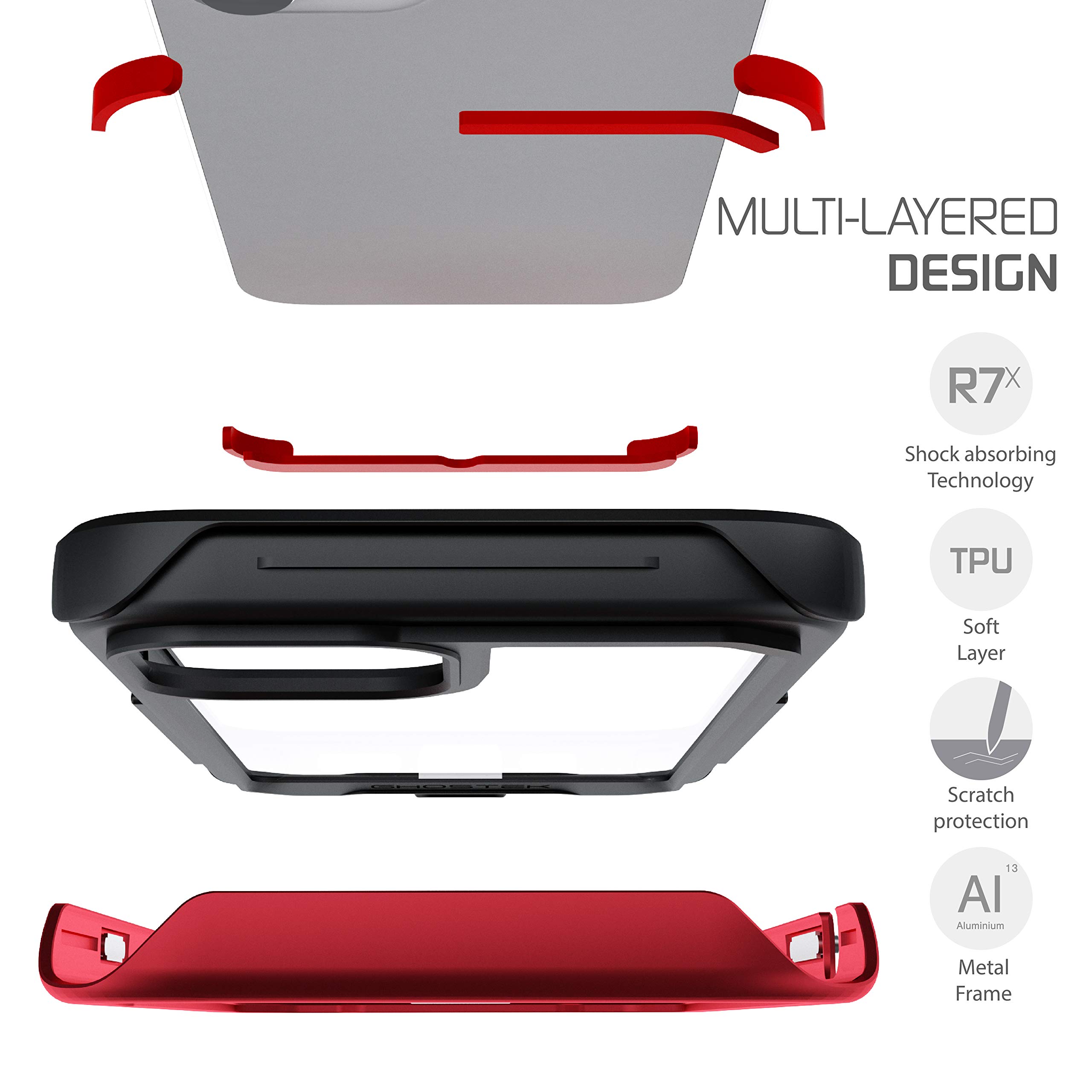 Ghostek Atomic Slim iPhone 12 Pro Max Case (6.7 Inch) - Military Grade Aluminum Alloy Protective Cover with Metal Bumper | Shockproof & Lightweight Design | Perfect for Outdoor Adventures, Work & Daily Use (Red)