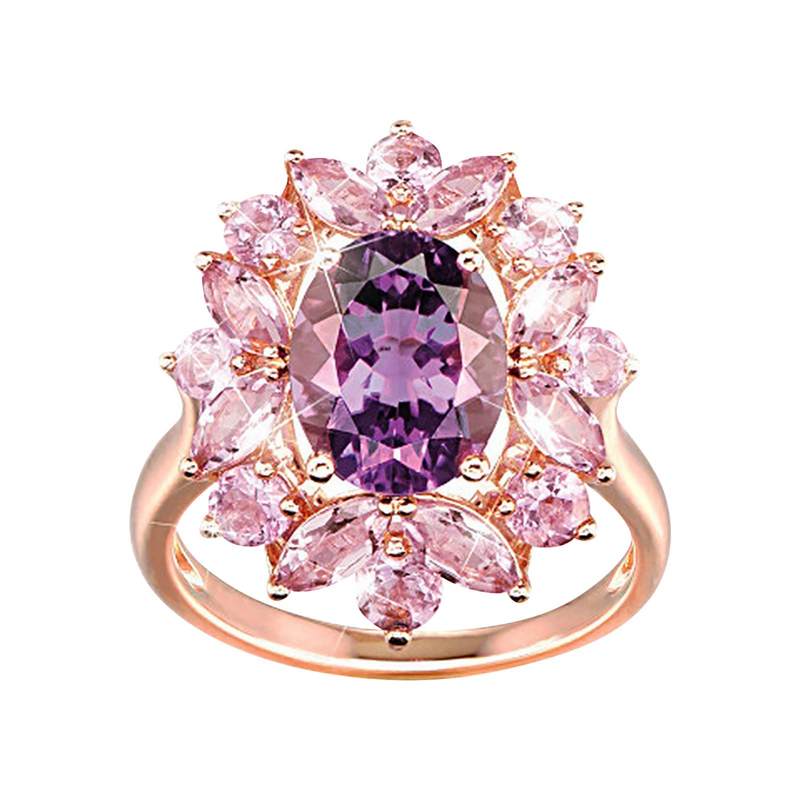 Elegant Pink Crystal Flower Ring for Women - 925 Sterling Silver Gemstone Jewelry Gift for Her - Perfect for Weddings, Parties & Everyday Wear (Size 8)