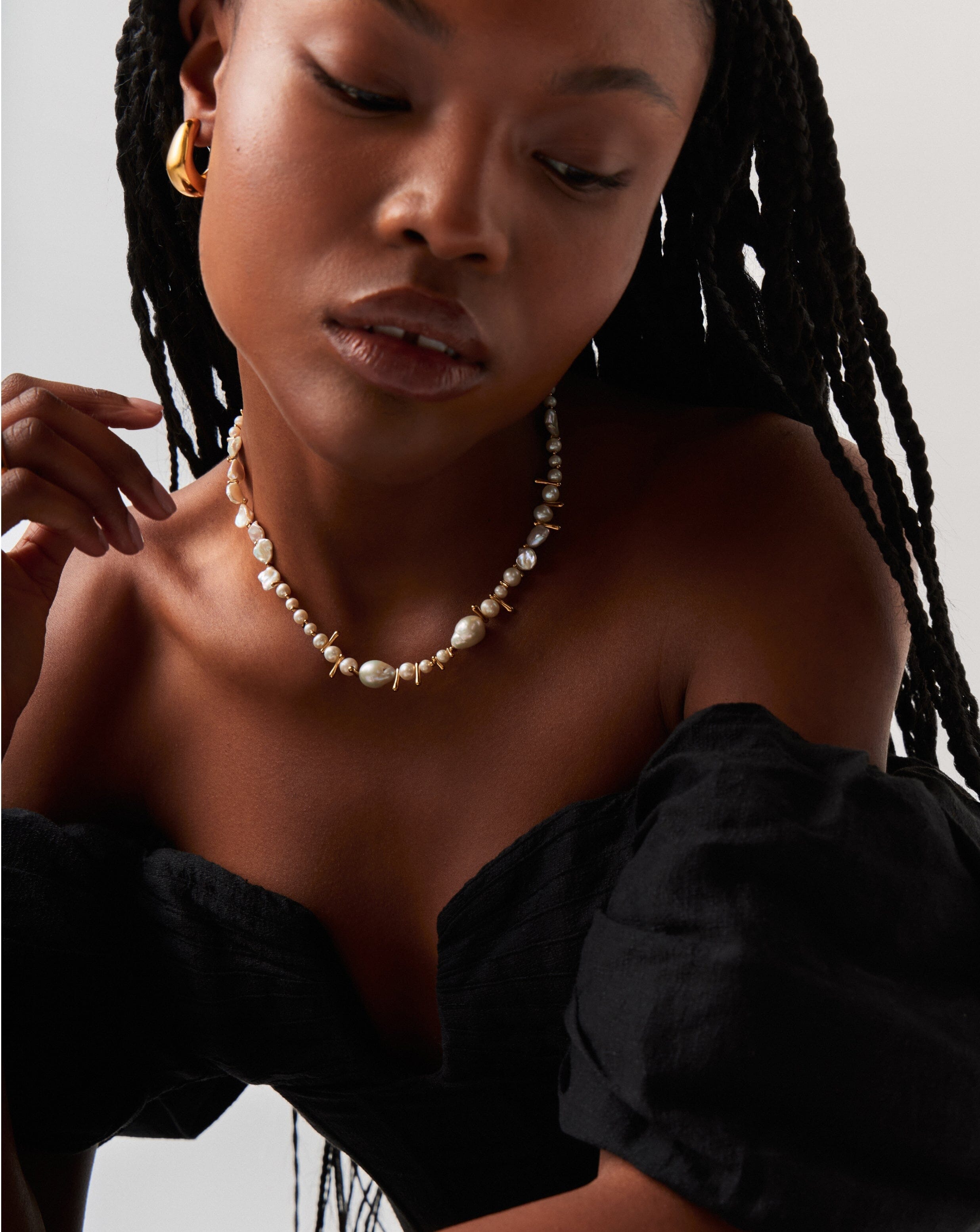 18k Gold Plated Mixed Pearl Statement Beaded Necklace - Elegant Layered Pearl Jewelry for Women, Perfect for Weddings, Parties & Special Occasions
