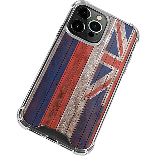 Skinit Clear Protective Phone Case for iPhone 13 Pro Max - Hawaiian Flag Dark Wood Design | Scratch-Resistant Cover | Perfect for Beach Vacations & Tropical Travel